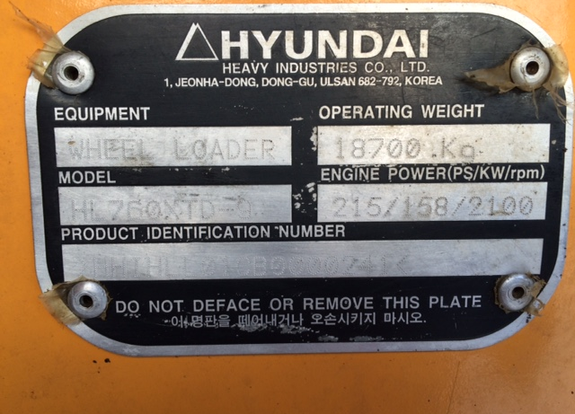 Hyundai HL760-9 HHIHLL01CB00241