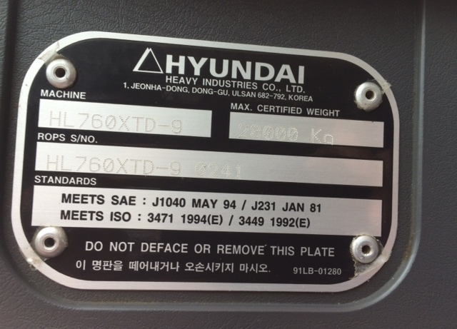 Hyundai HL760-9 HHIHLL01CB00241